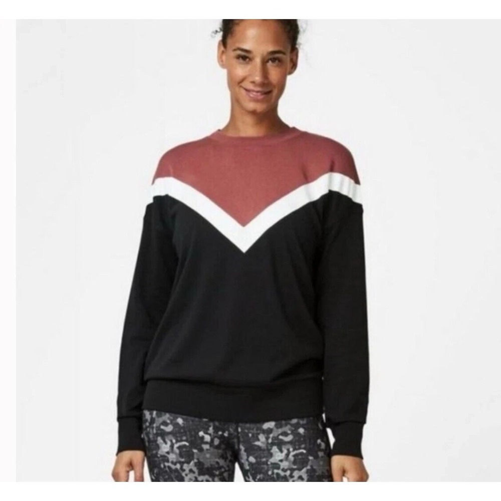 Sweaty Betty Colorblock Chevron Sweatshirt Women Small Black French Terry Layer